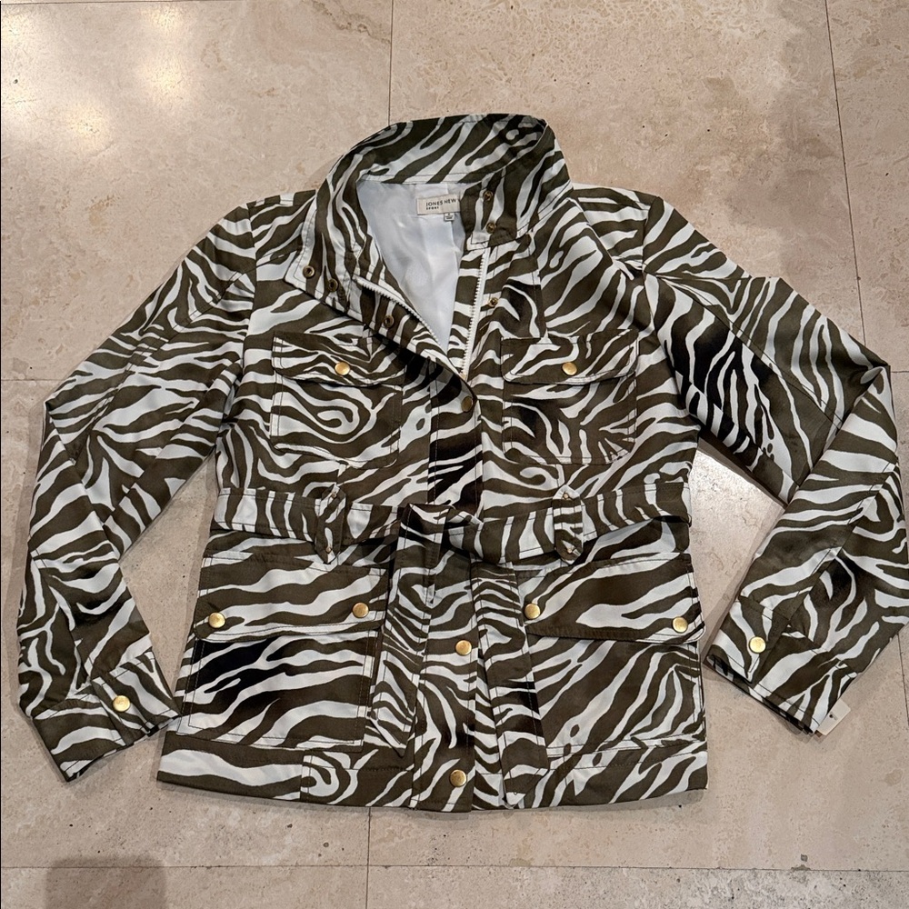 Jones New York Zebra Print Utility Jacket - Green and White - Picture 7 of 8